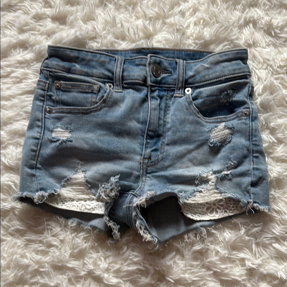 American Eagle Light Blue Distressed Jean Shorts